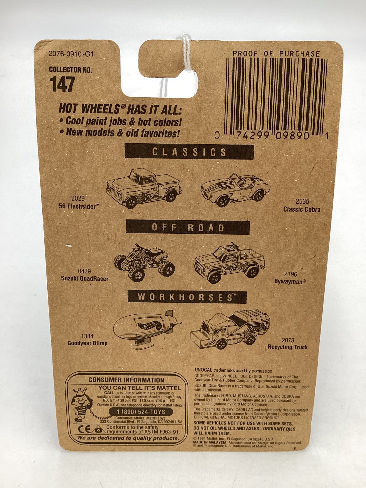 Hot Wheels Blue Card Collector  No. 147 Tank Truck Red Unocal 76 BW Wheels 239G