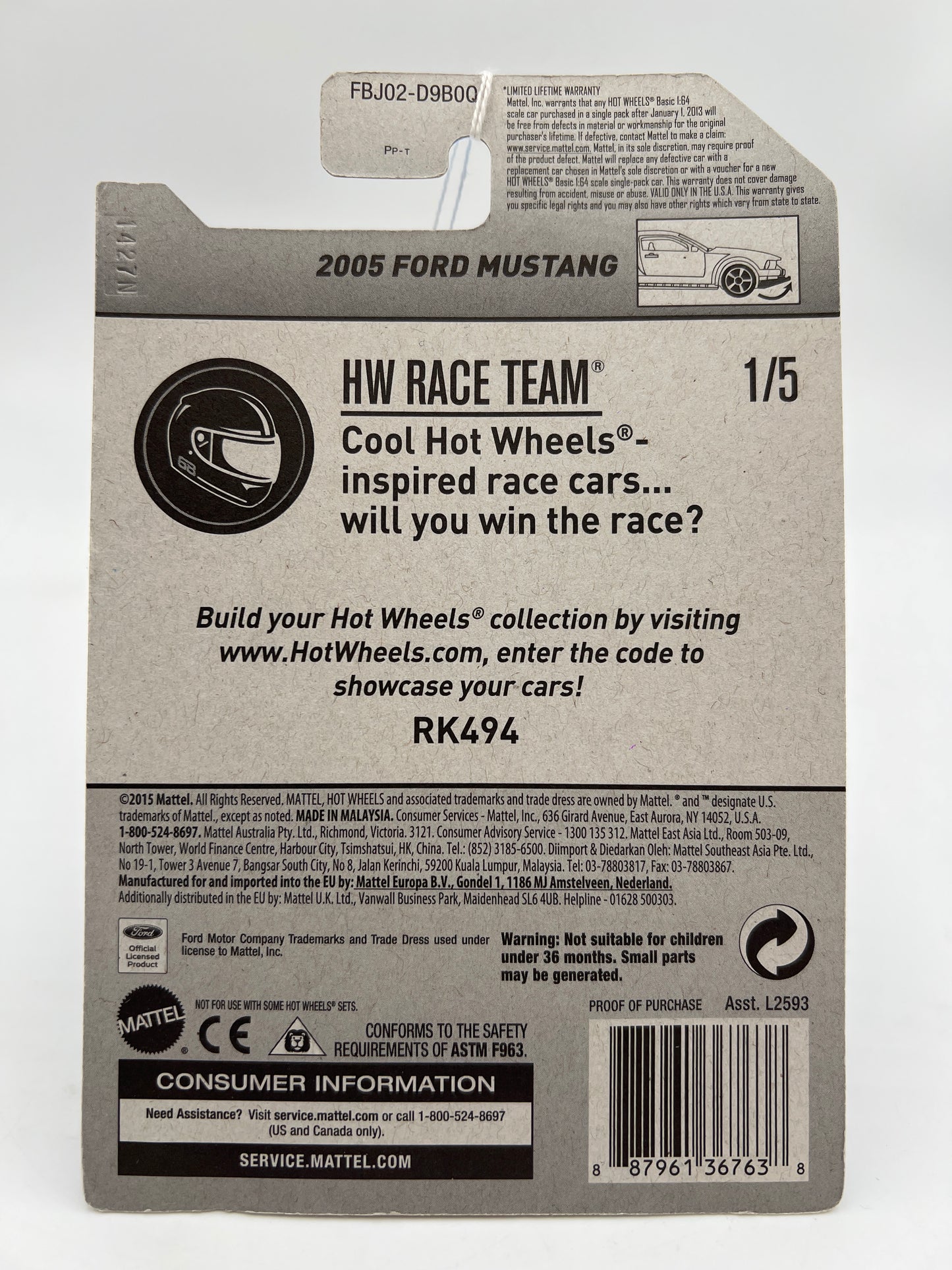 2017 Hot Wheels Kmart Exclusive HW Race Team 2005 Ford Mustang White 240F