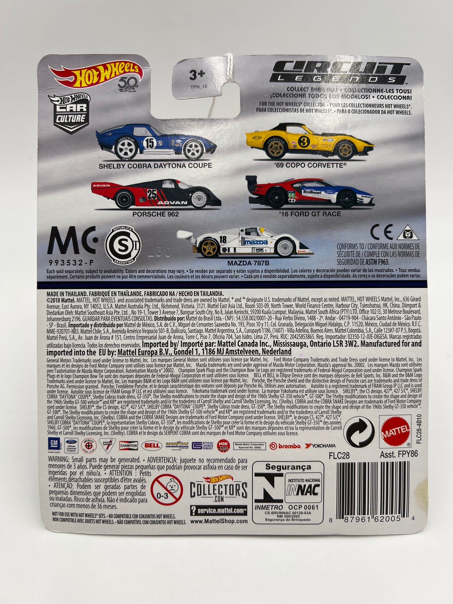 2018 Hot Wheels Car Culture Premium Circuit Legends #1 Shelby Cobra Daytona Coupe Blue Creased Card 255E