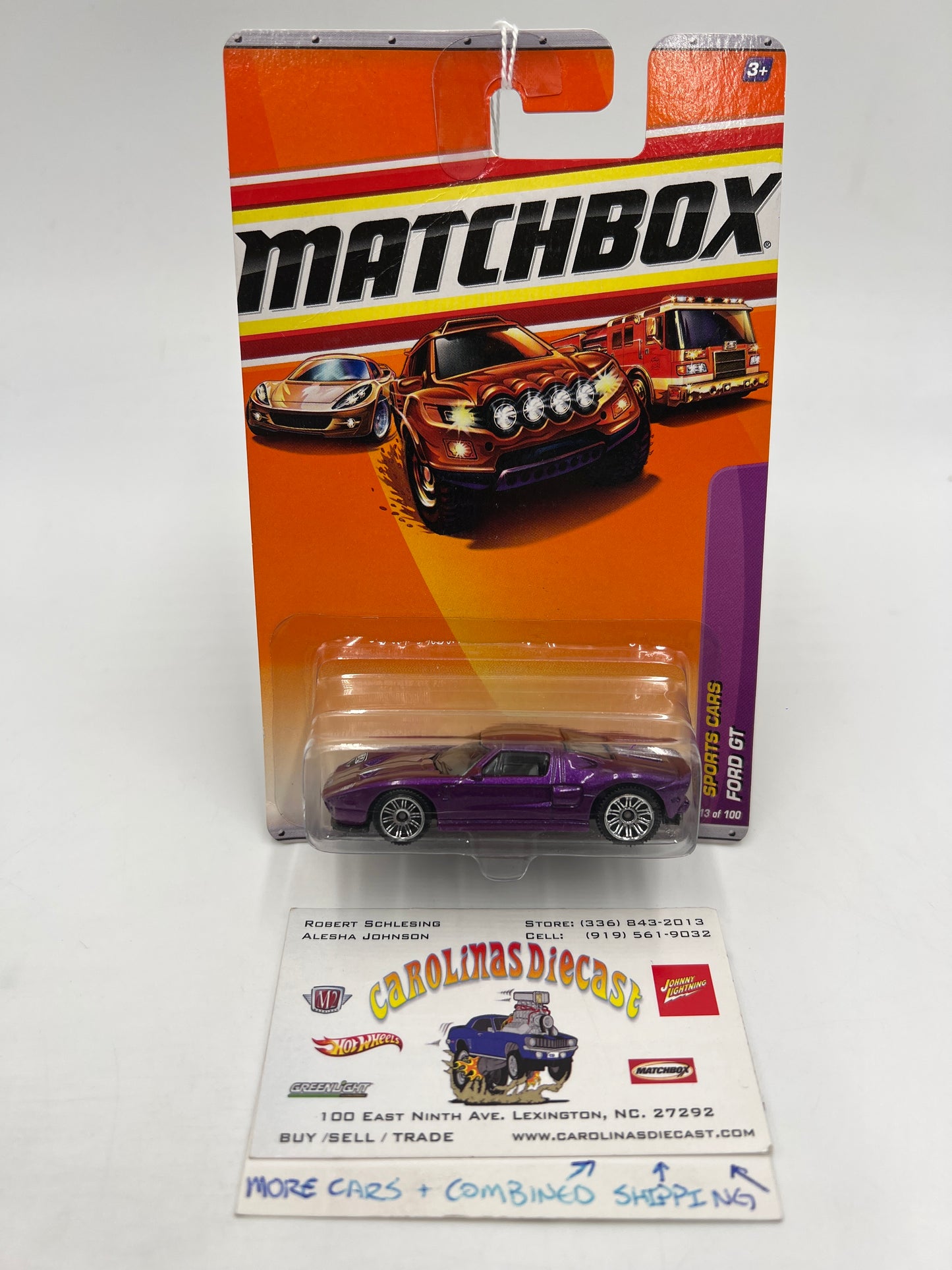 Matchbox Sports Cars #13 Ford GT Purple Card Has Crease