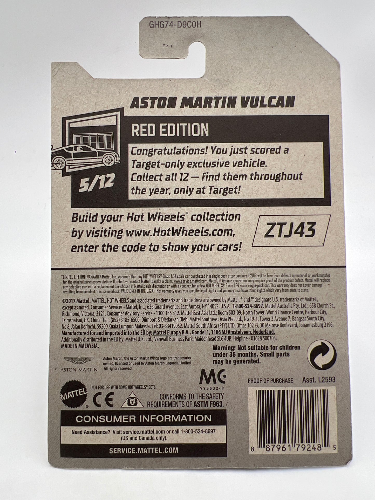 2020 Hot Wheels Target Exclusive Red Edition #88 Aston Martin Vulcan Red W/Protector