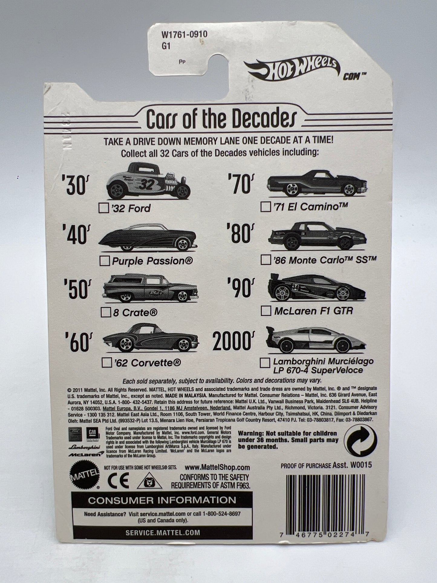 Hot Wheels Cars of the Decades The 00s #32 Lamborghini Murcielago LP 670-4 Superveloce White W/Protector