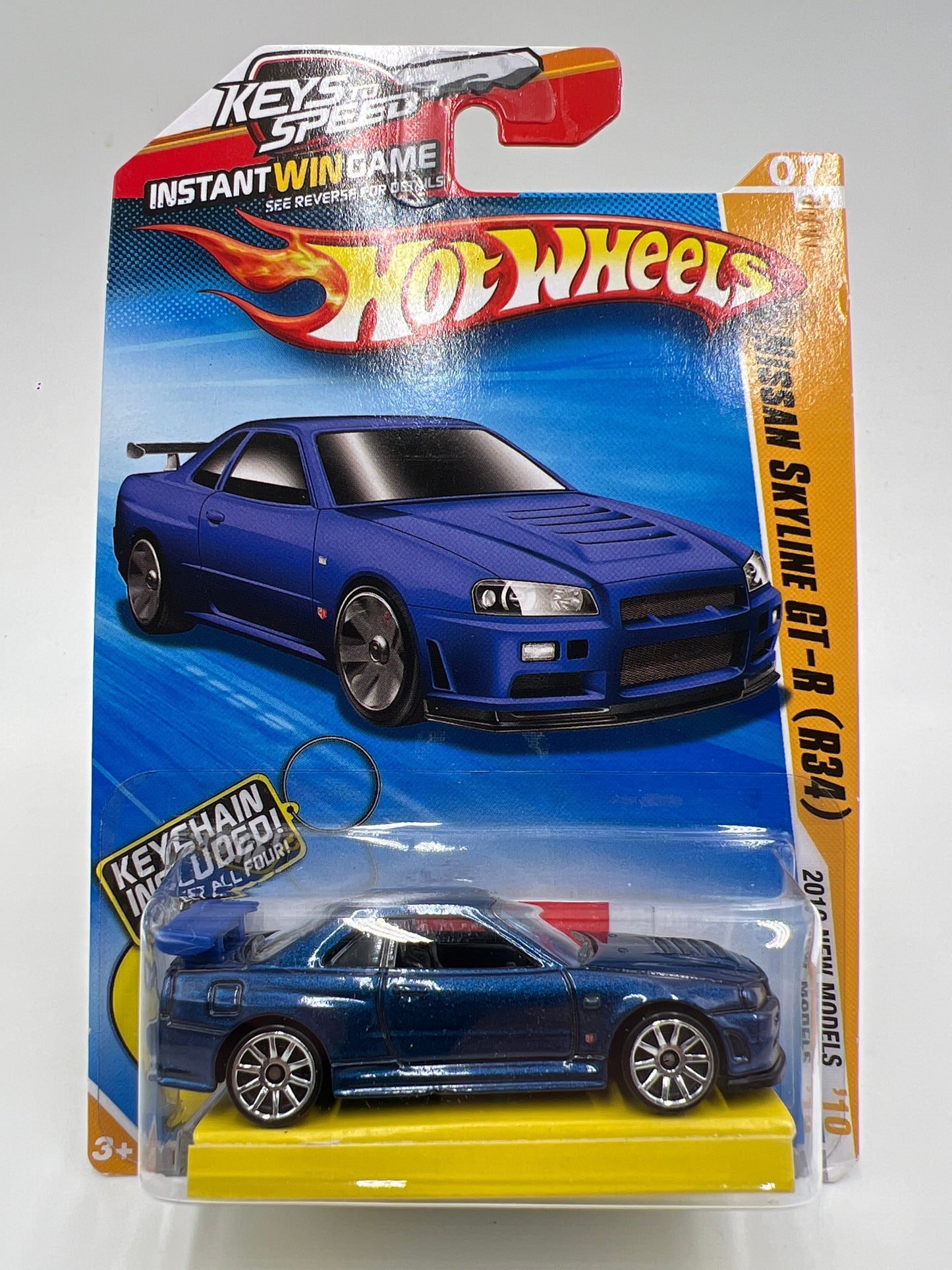 2010 Hot Wheels Keys To Speed Key Chain #7 Nissan GT-R R34 Blue W/Protector