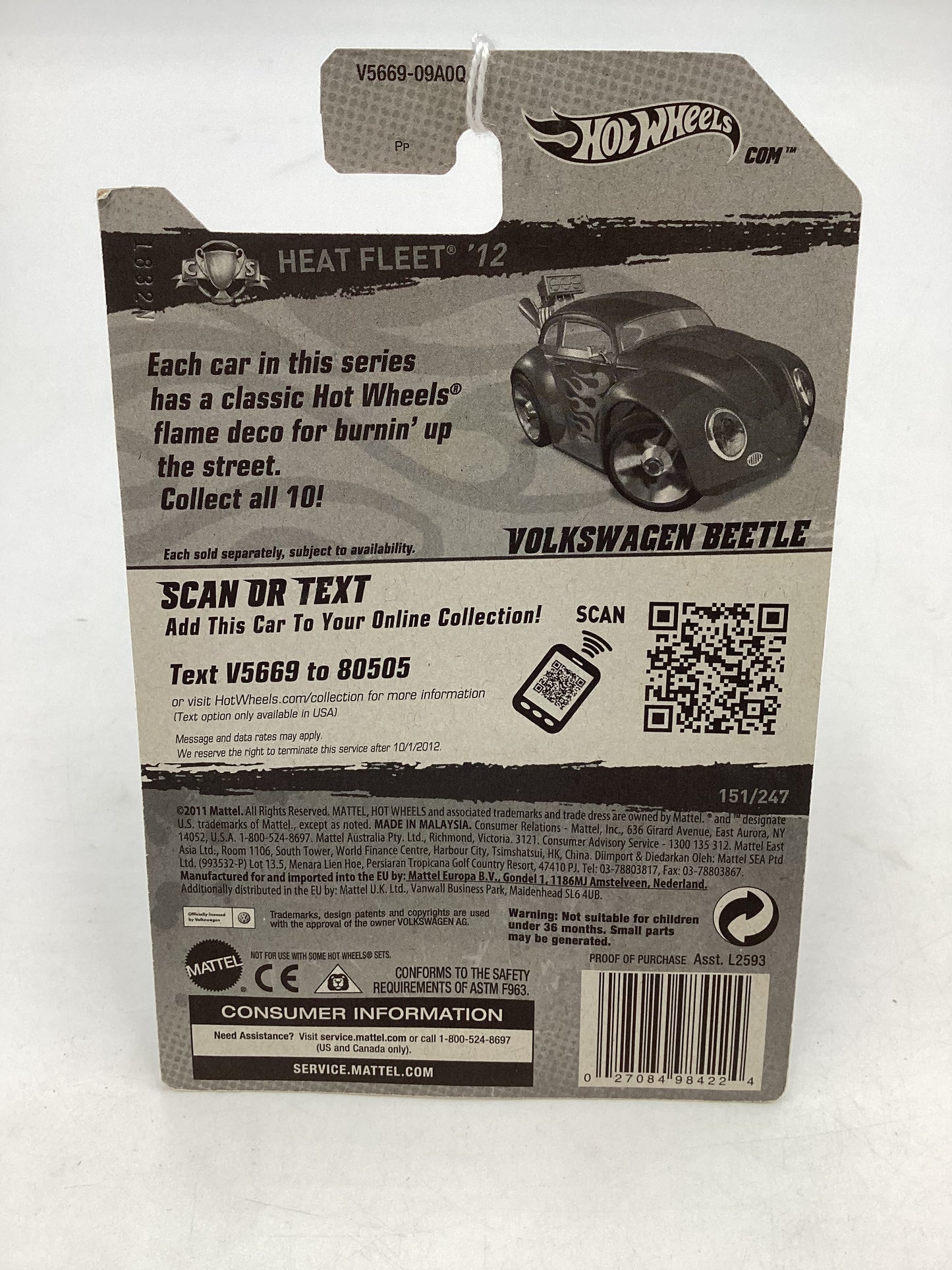 2012 HW Heat Fleet #151 Volkswagen Beetle Tooned Magenta 96A