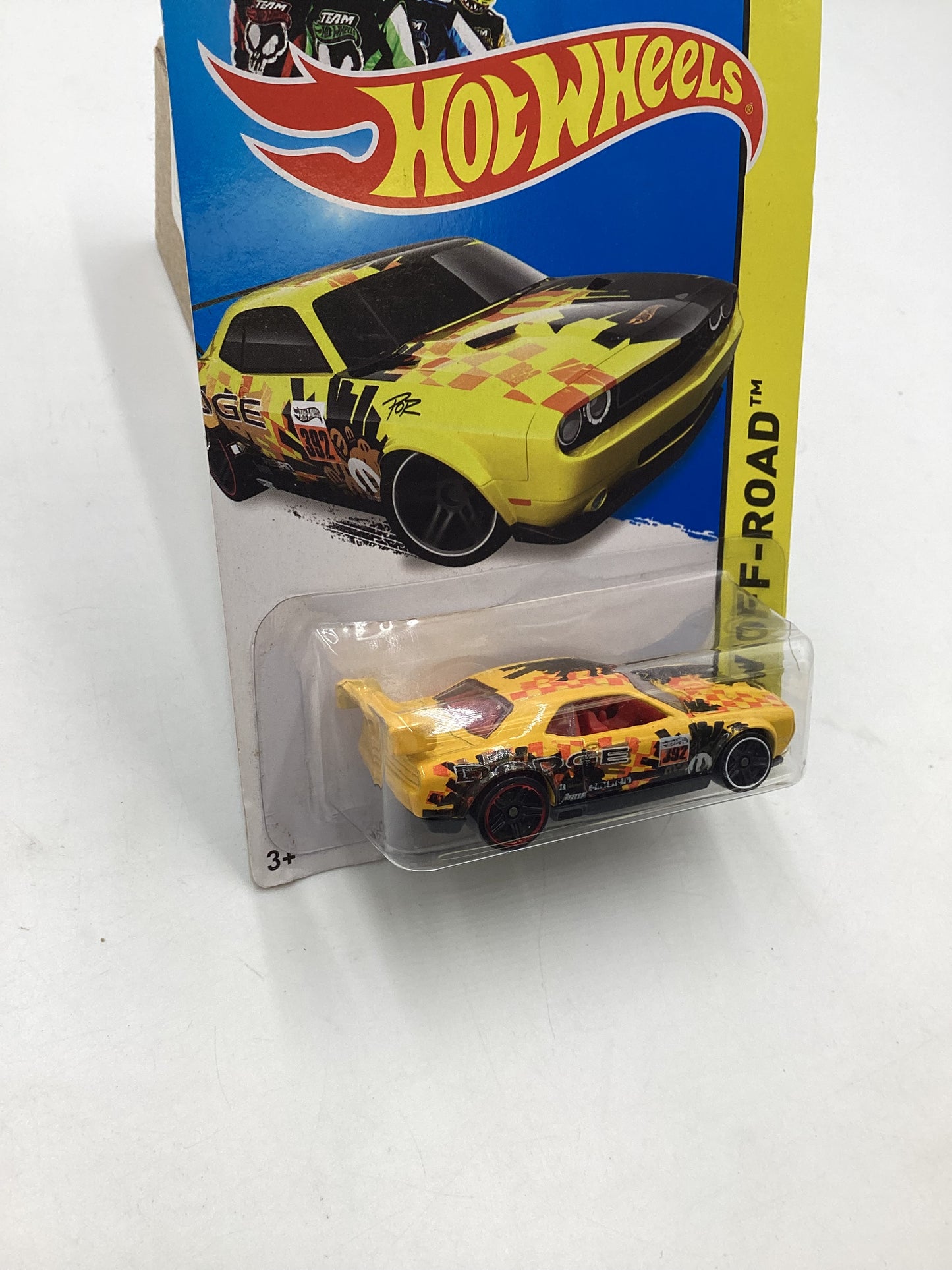 2014 Hot wheels 0ff Road #107 Dodge Challenger Drift Car Yellow 58E