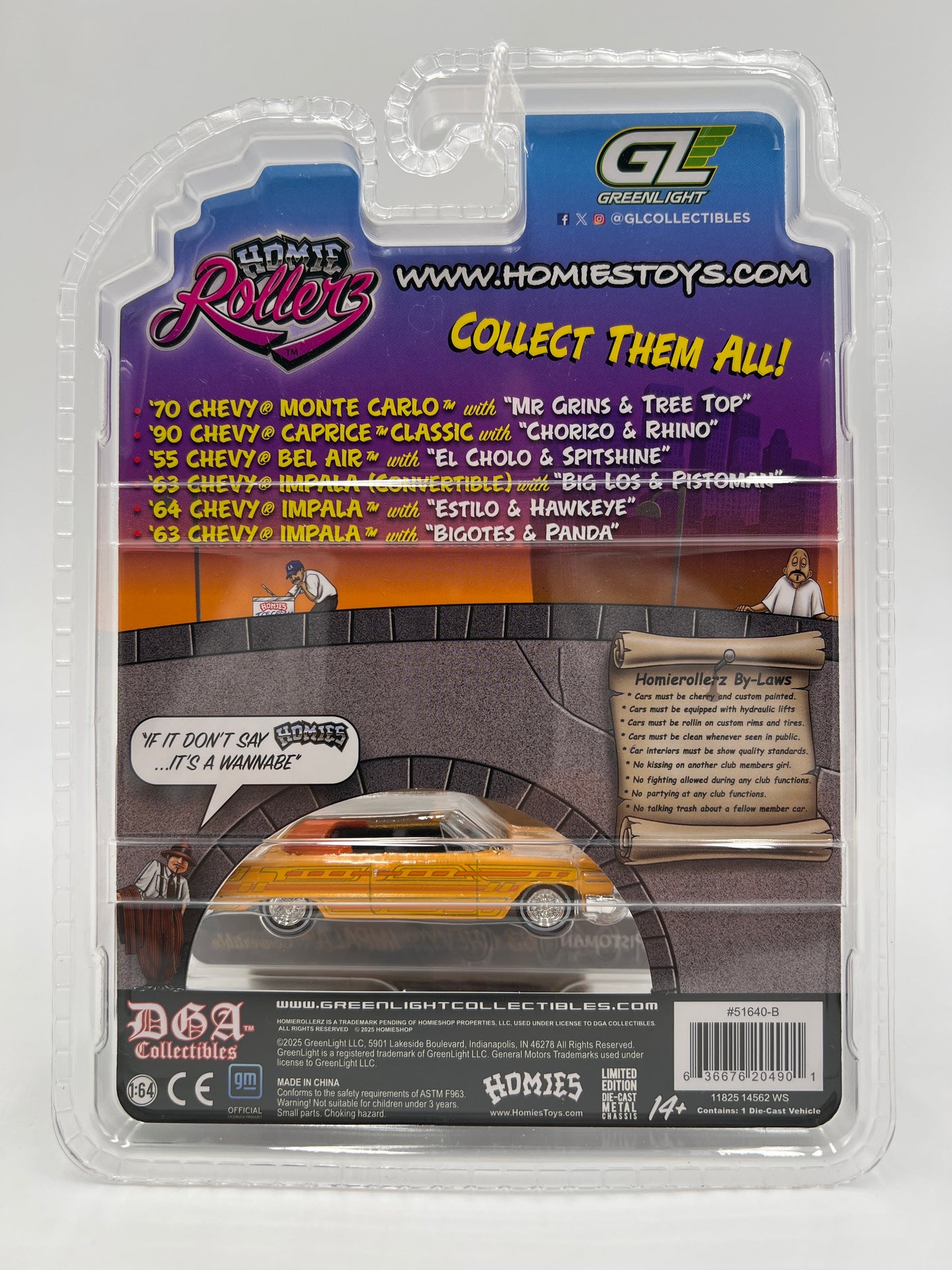 Greenlight x DGA Homie Rollerz 63 Chevy Impala Convertible & Big Los/Pistoman 222F