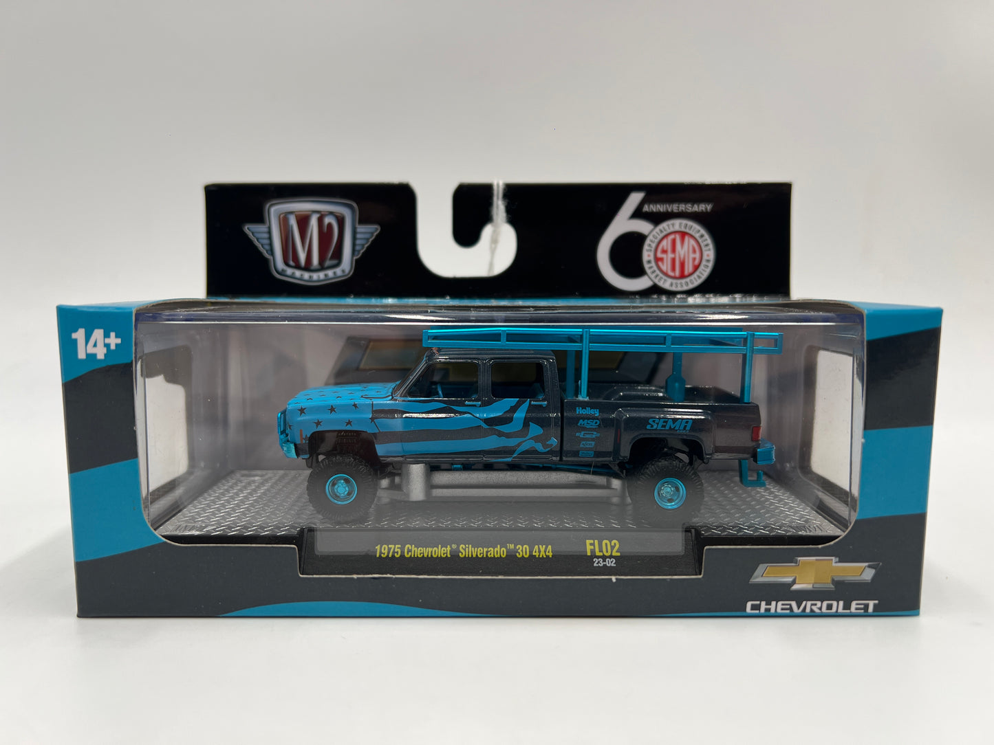M2 Machines SEMA 60th Anniversary Exclusive 1/600 CHASE 1975 Chevrolet Silverado 30 4x4 Blue FL02