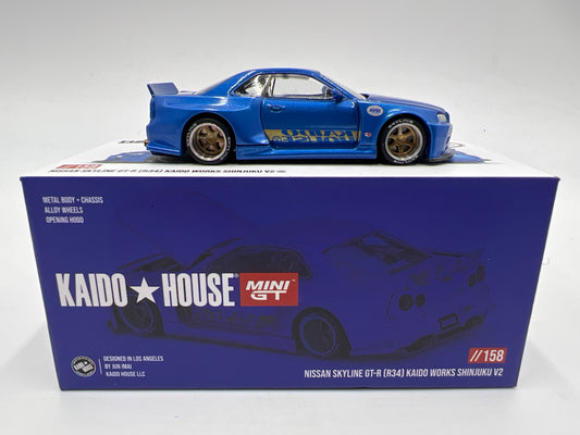 Mini GT Kaido House #158 Nissan Skyline GT-R R34 Kaido Works Shinjuku V2 Blue