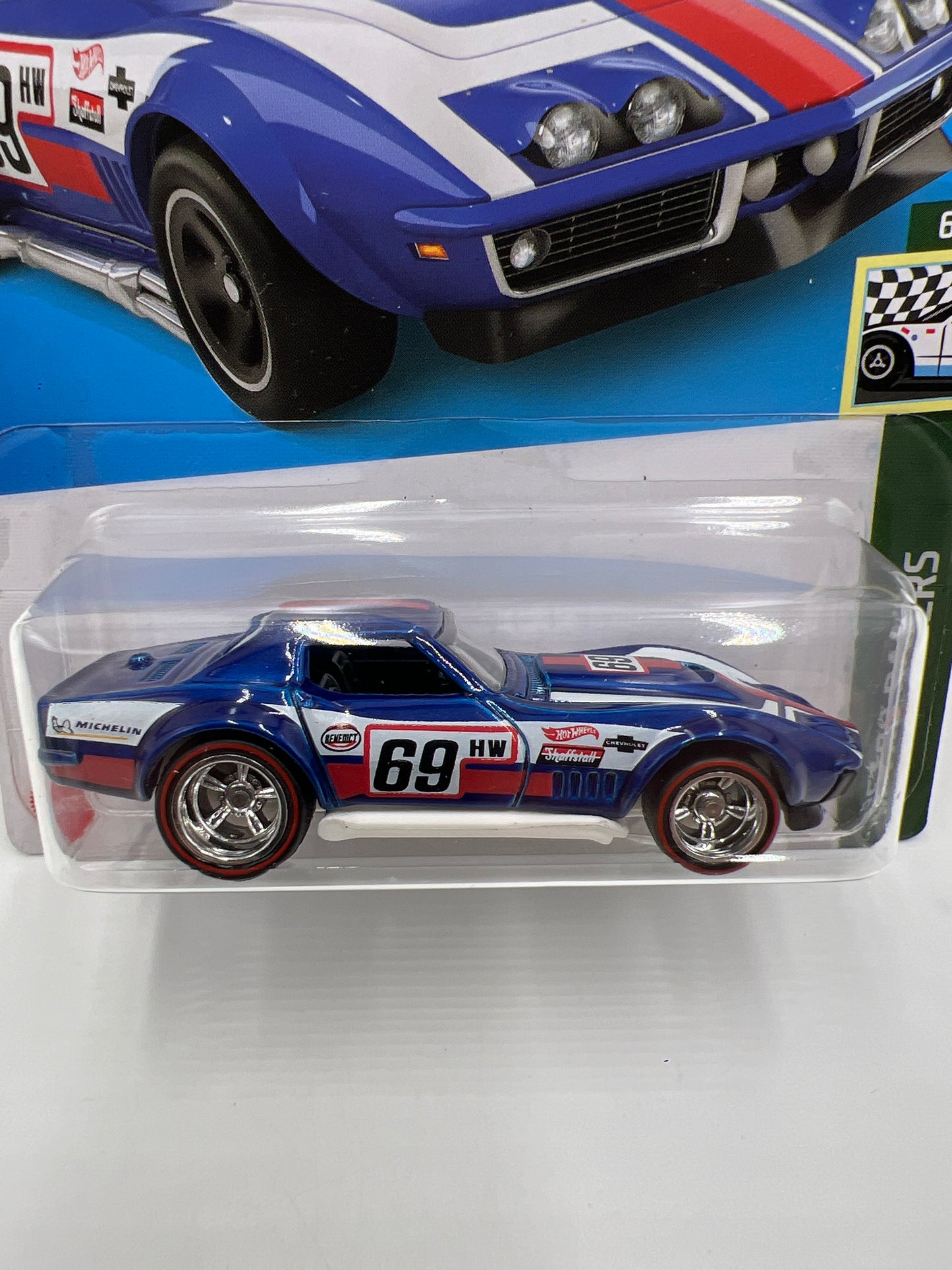 Hot Wheels 69 Copo Corvette Blue Wheel Swap Custom On Card W/Protector SR
