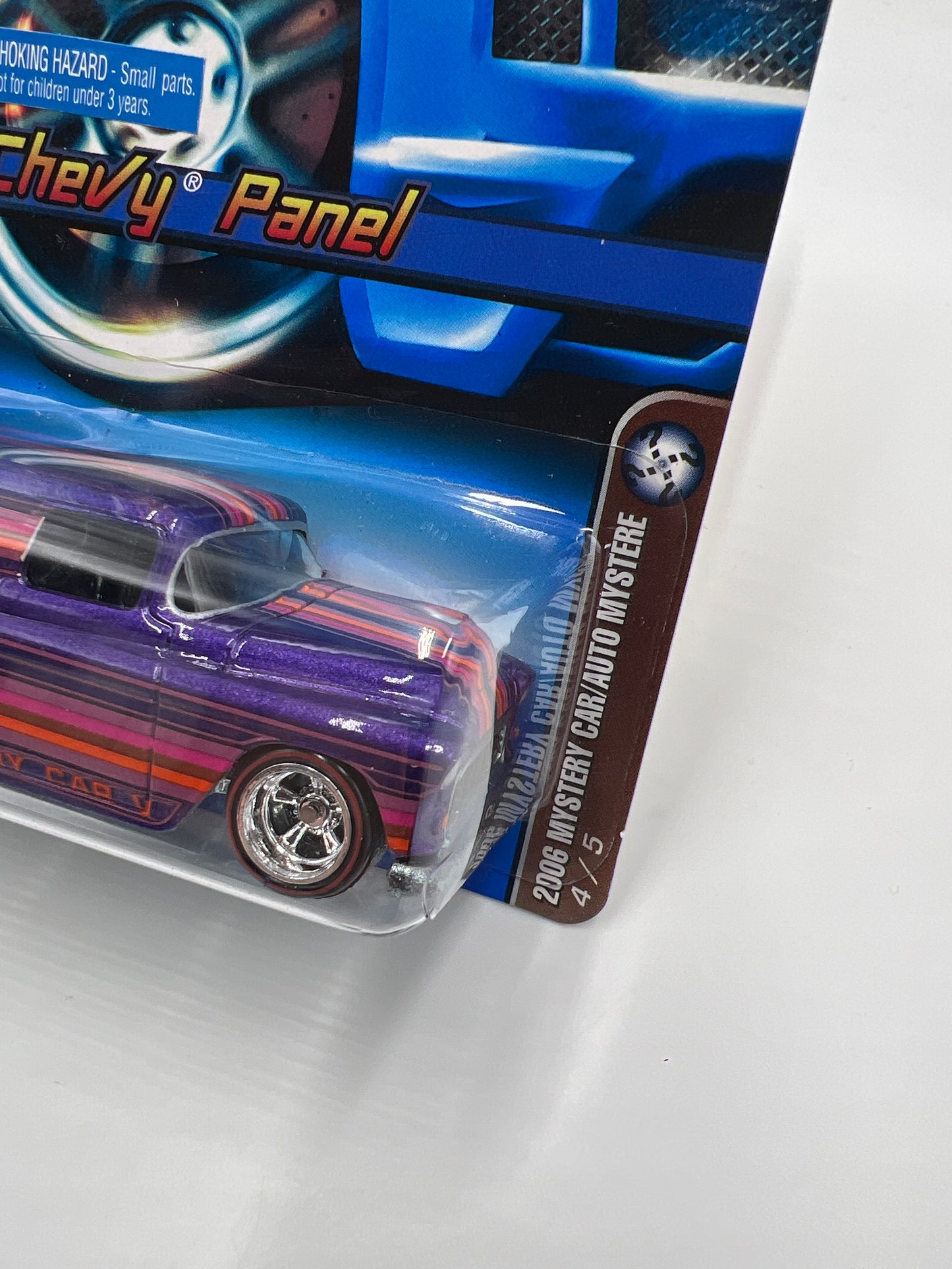 2006 Hot Wheels Mystery Car #222 55 Chevy Panel Real Riders W/Protector Cracked Blister