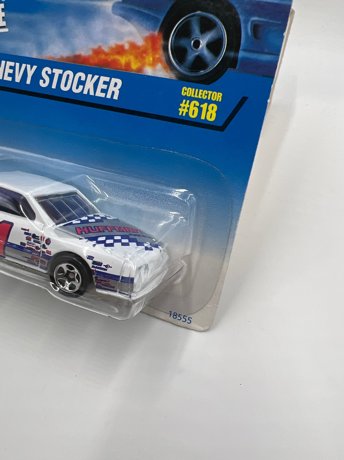 1997 Hot Wheels Collector #618 Chevy Stocker White Bad Card 240B