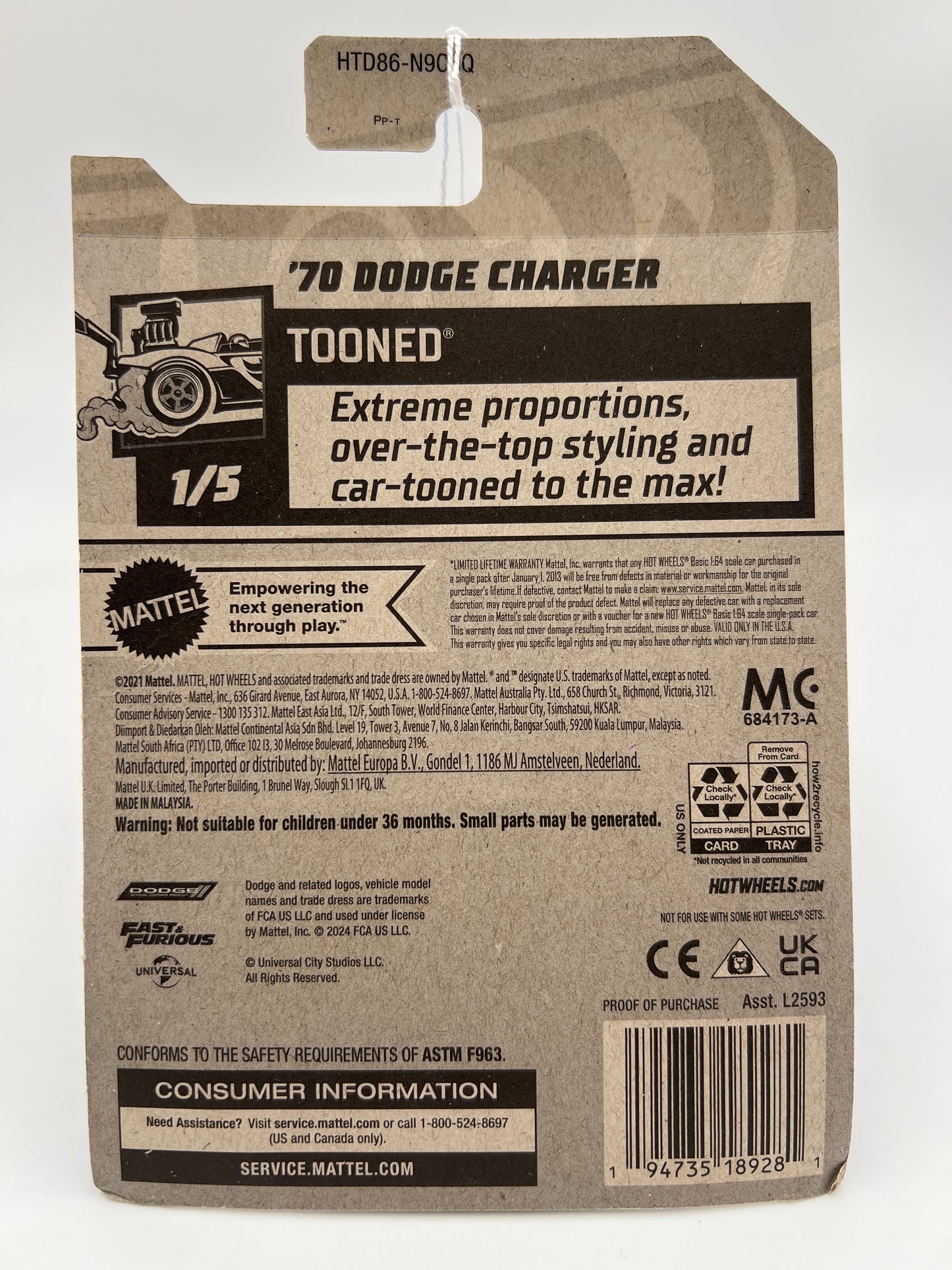 2024 Hot Wheels Q Case #161 Fast & Furious Tooned 70 Dodge Charger Silver 70G