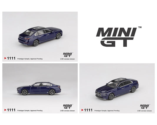 (Preorder) Mini GT 1:64 #1111 BMW i7 xDrive60 – Tanzanite Blue Metallic MGT01111