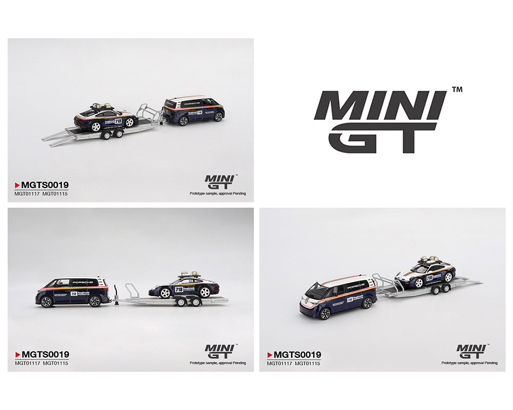 (Preorder) Mini GT 1:64 #0019 Porsche 911 Dakar #718 / Volkswagen ID. Buzz Porsche Centrum Gelderland Roughroads Set mgts0019