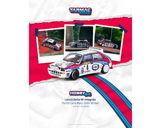 (Preorder) Tarmac Works 1:64 Lancia Delta HF Integrale Monte Carlo Rally 1992 Winner Didier Auriol / Bernard Occelli – Hobby64