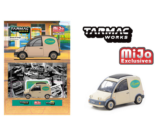 (Preorder) Tarmac Works 1:64 Nissan S-Cargo Presentation Model Car + Trading Cards Combo Set – White – MiJo Exclusives