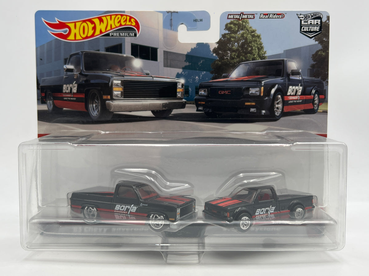 Hot Wheels Premium Target 2 Pack Borla 83 Chevy Silverado & 91 GMC Syclone W/Protector