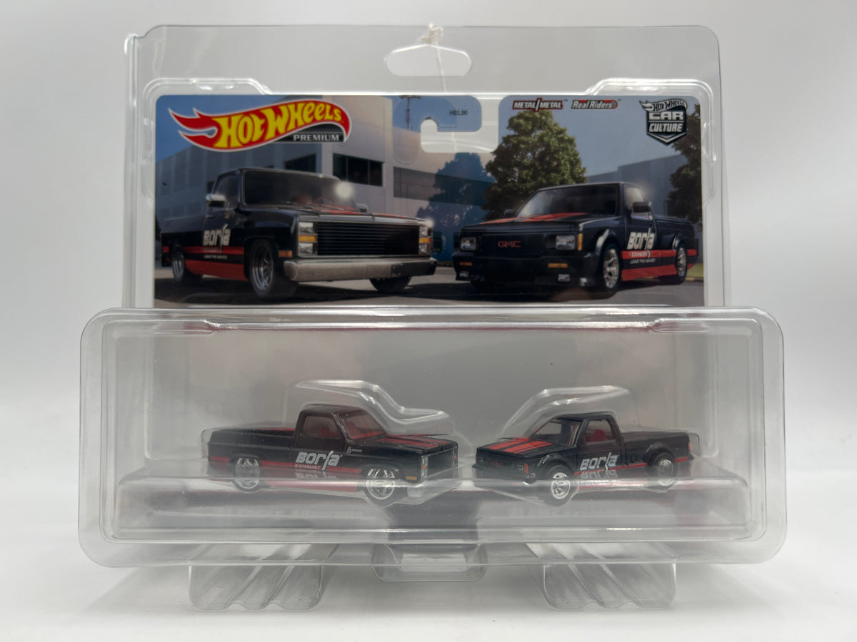 Hot Wheels Premium Target 2 Pack Borla 83 Chevy Silverado & 91 GMC Syclone W/Protector