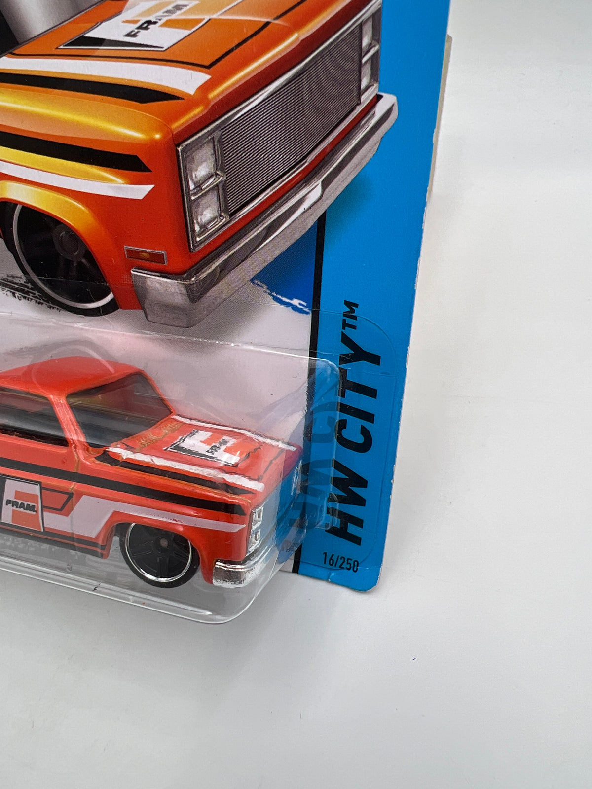 2015 Hot Wheels City #16 83 Chevy Silverado Fram Orange W/Protector