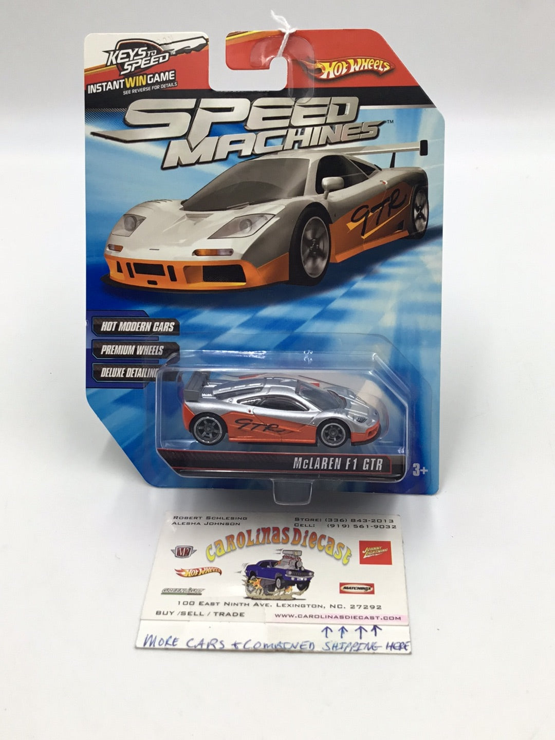 Hot wheels Speed Machines McLaren F1 GTR silver orange keys to speed cardback VHTF