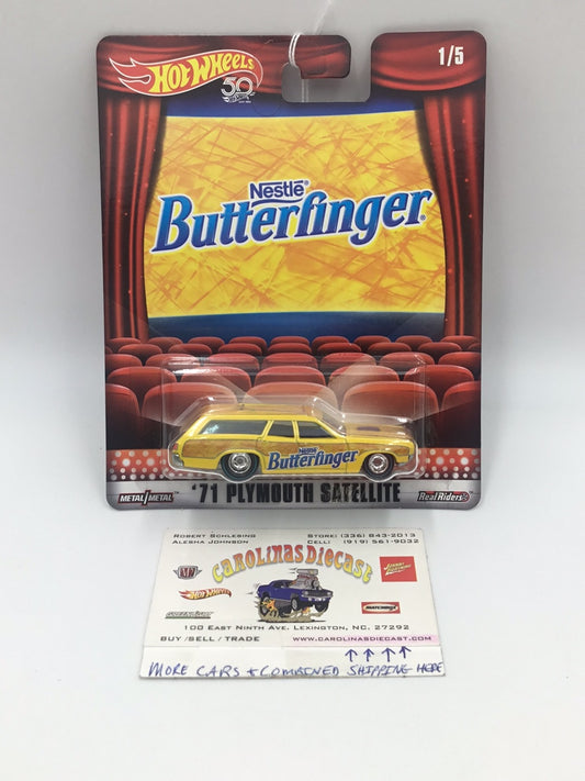 Hot Wheels Pop Culture Butterfinger 71 Plymouth Satellite real riders E1