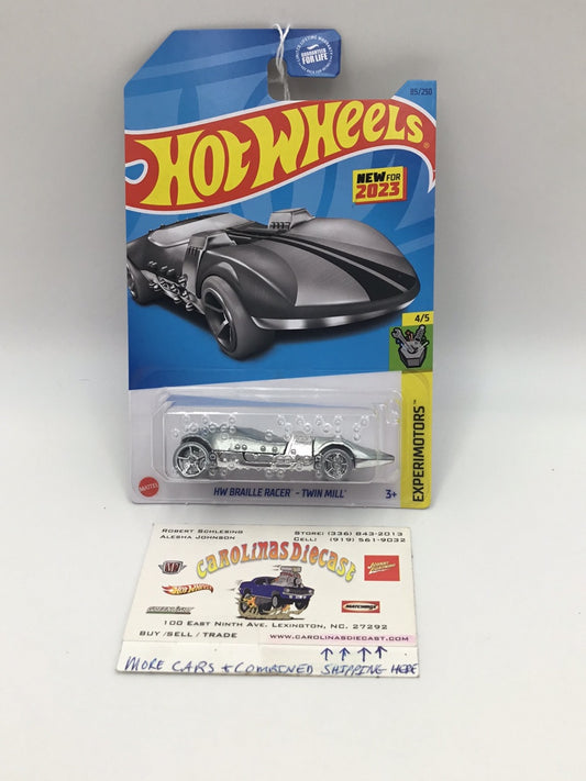 2023 hot wheels  #85 HW Braille Racer twin mill silver Zamac? 40F