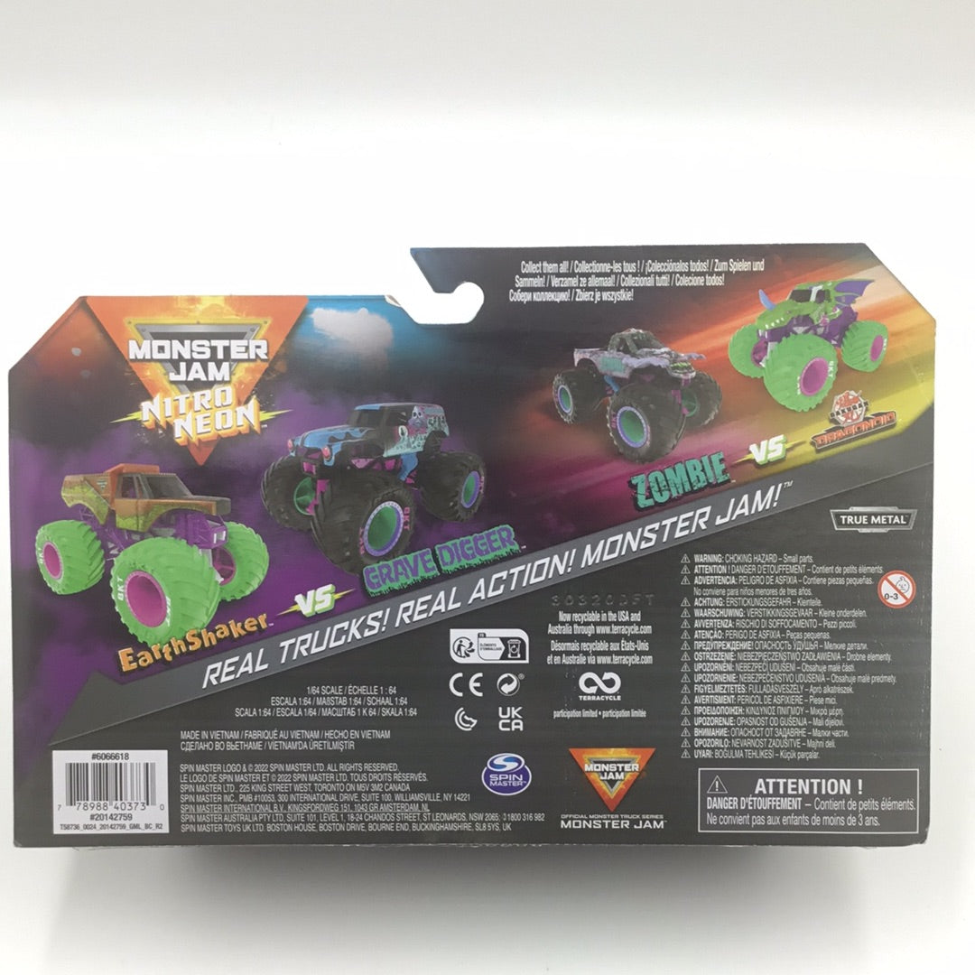 monster jam series 1 nitro neon 2 pack Earthshaker Vs. Grave Digger walmart exclusive 126I