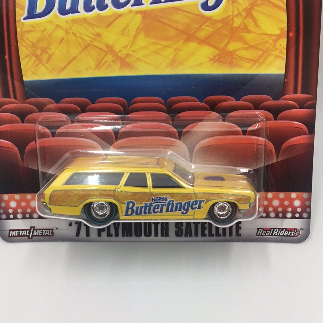 Hot Wheels Pop Culture Butterfinger 71 Plymouth Satellite real riders E1