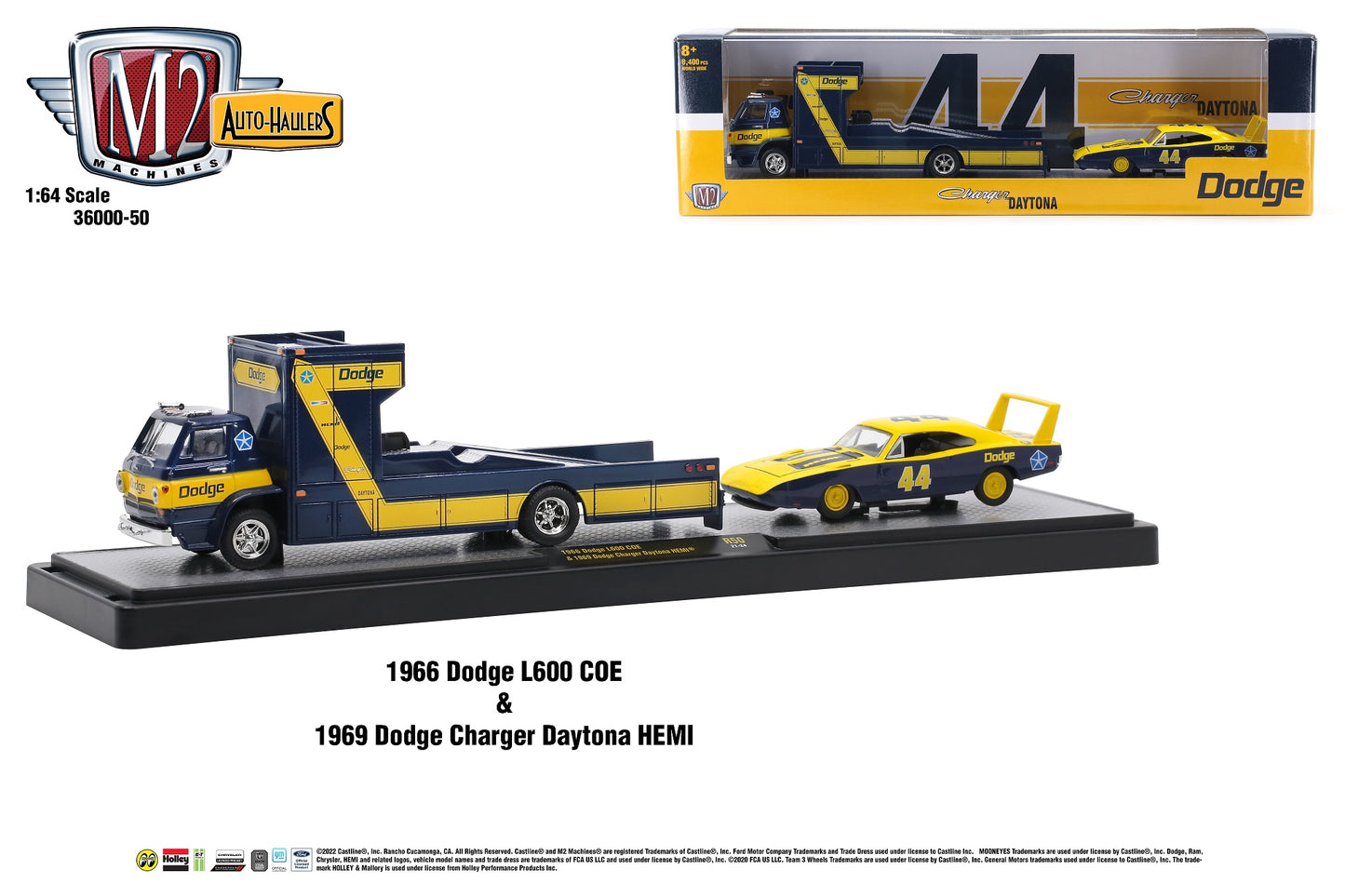 M2 Machines auto haulers 1966 Dodge L600 COE & 1969 Dodge Charger Hemi R50