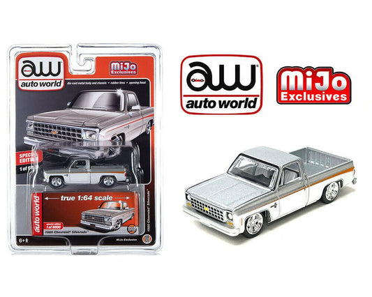 Auto World Mijo Exclusives 1980 Chevrolet Silverado Custom Silver With White 2 Tone Limited 6000 Pcs