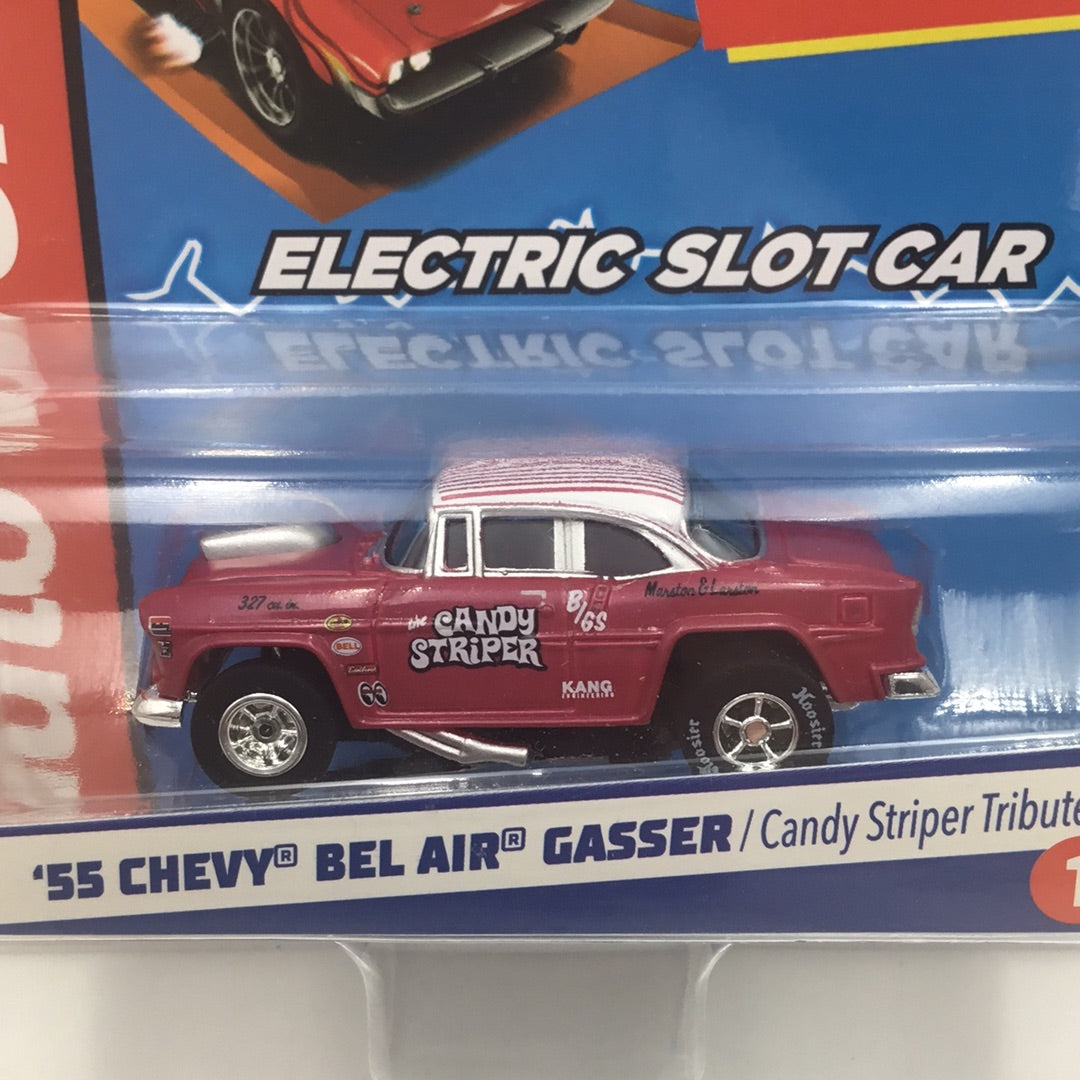 Auto world Xtraction electric slot car 55 Chevy Bel air Gasser Candy striper tribute