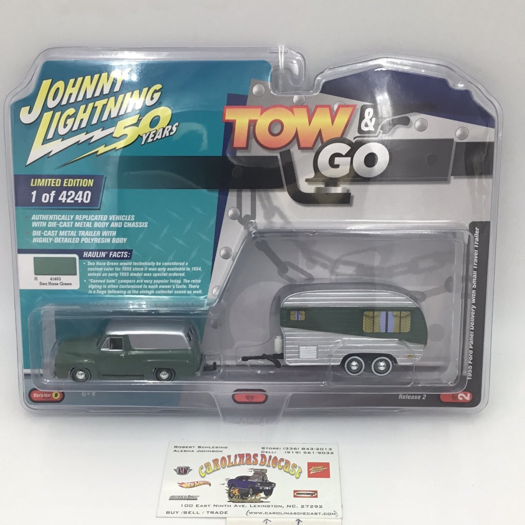Johnny lightning Tow & Go 1955 Ford Panel Delivery With Small Travel Trailer ver. B 206I
