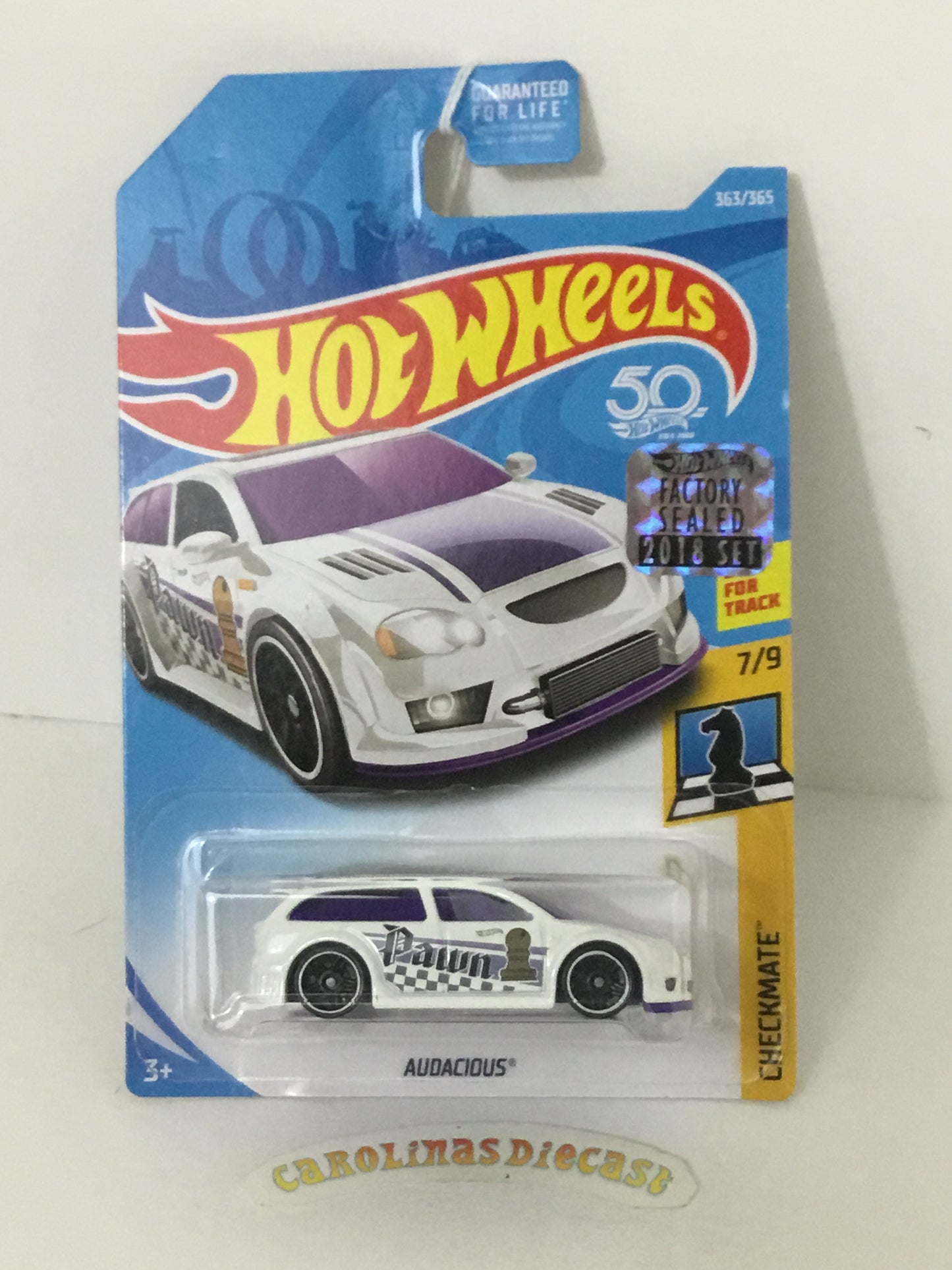 2018 Hot Wheels #363 Audacious white pawn Factory sealed sticker AAA7