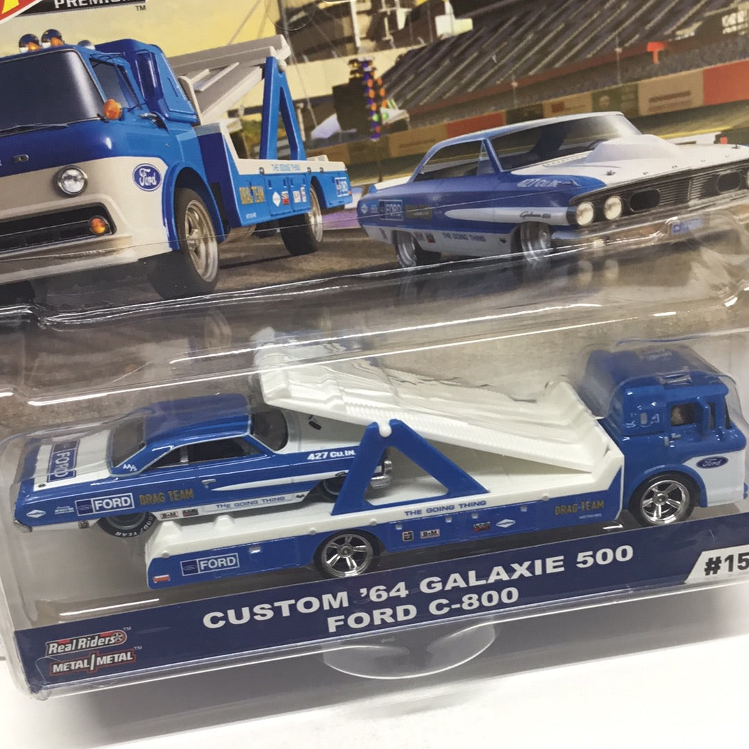 Hot Wheels Team Transport #15 - Custom '64 Ford Galaxie 500 & C 800 Truck, 1:64 Scale Die-Cast Car, Blue/White