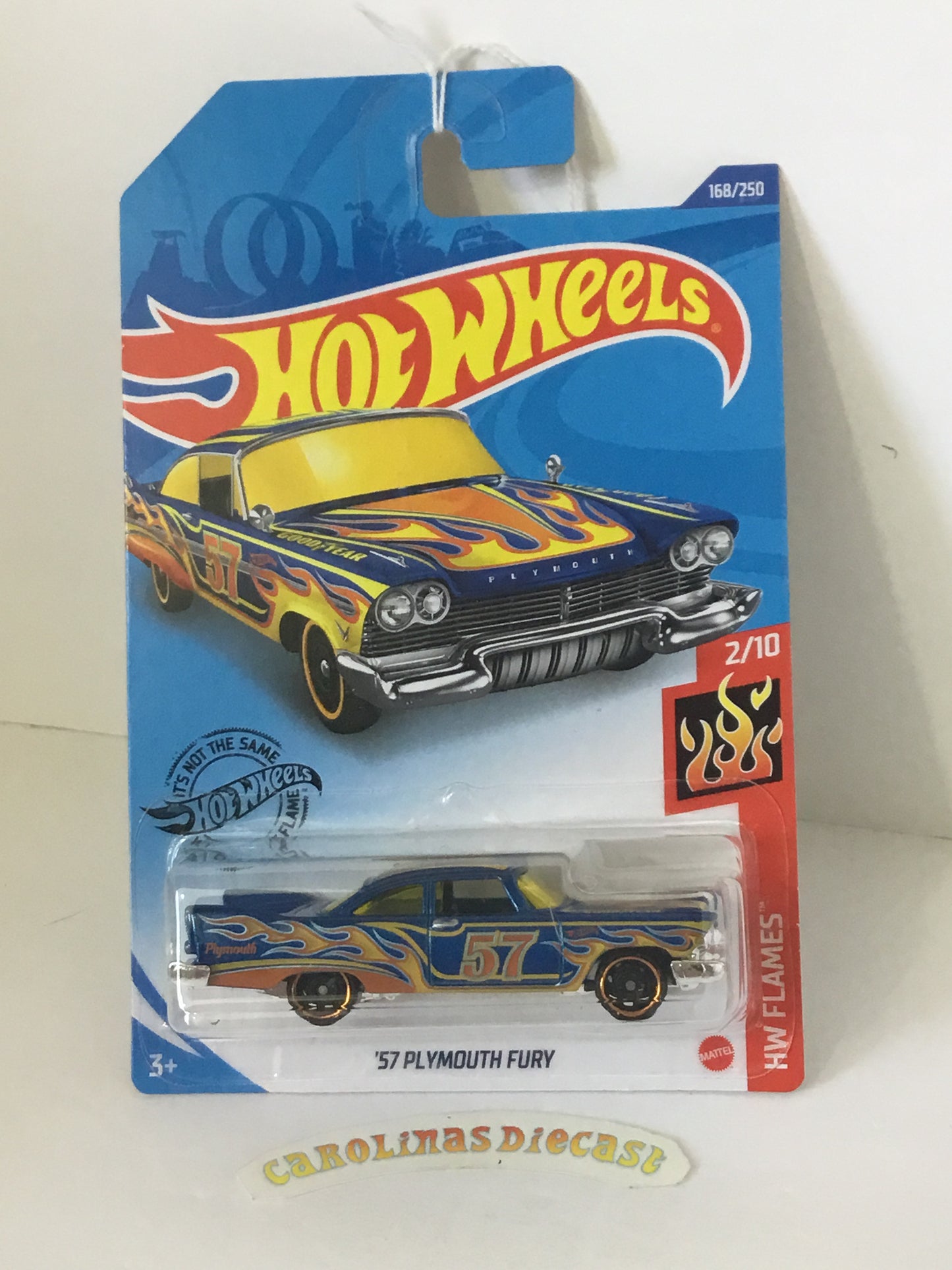 2020 hot wheels #168 57 Plymouth Fury blue with flames U4