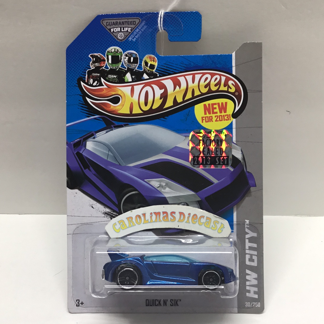 2013 hot wheels #30 quick N Sik blue factory sealed sticker
