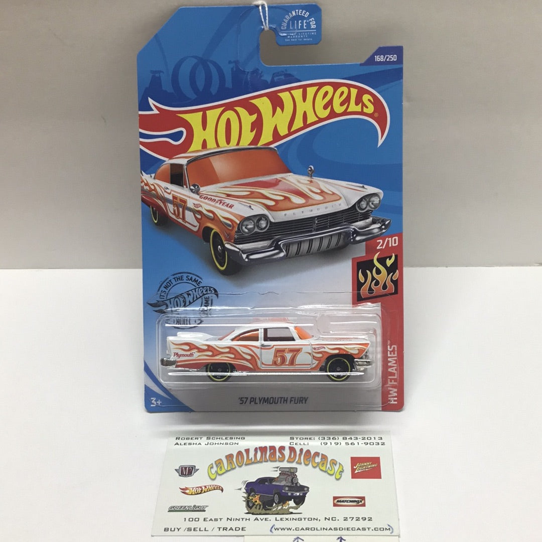 2020 hot wheels #168 57 Plymouth Fury white with flames V4