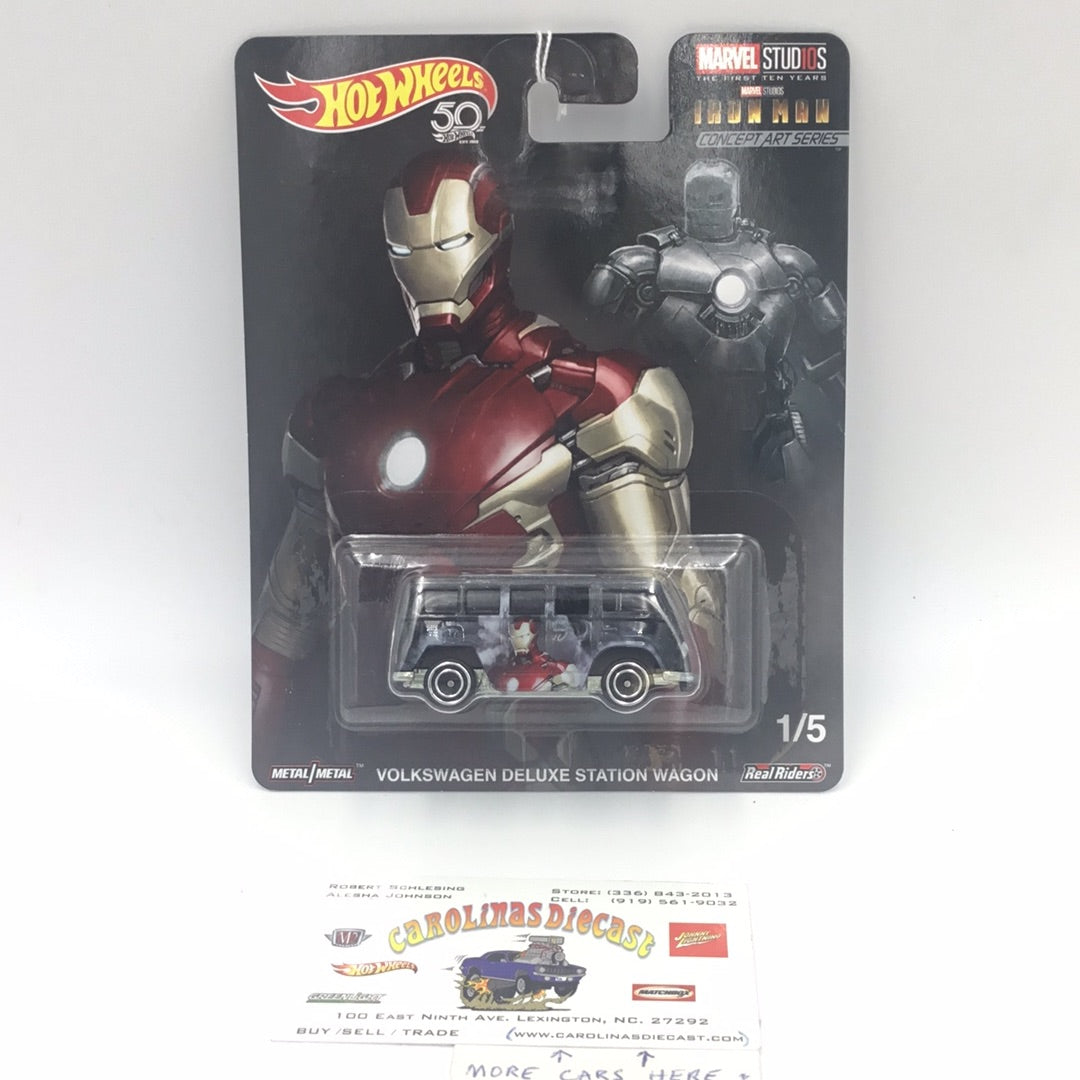 Hot wheels pop culture marvel studios Iron man Volkswagen Deluxe Station Wagon creased card 262i