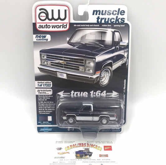 Auto world Muscle Trucks 1985 Chevy Silverado 10 Fleetside dark blue white new casting