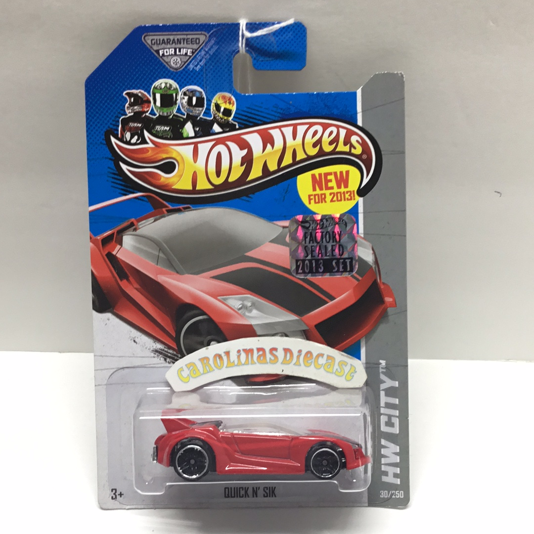 2013 hot wheels #30 quick N Sik red factory sealed sticker
